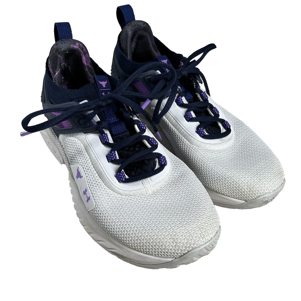 Size 9 - Under Armour Project Rock 5 Disrupt White Midnight Navy W - Picture 2 of 10